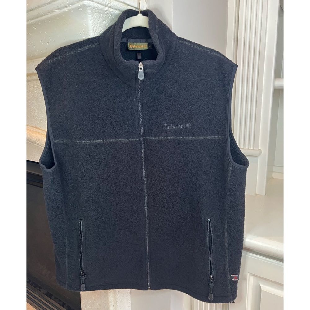 Timberland Men's Large PolarTec Fleece Full Zip Sleeveless Black Winter Vest L